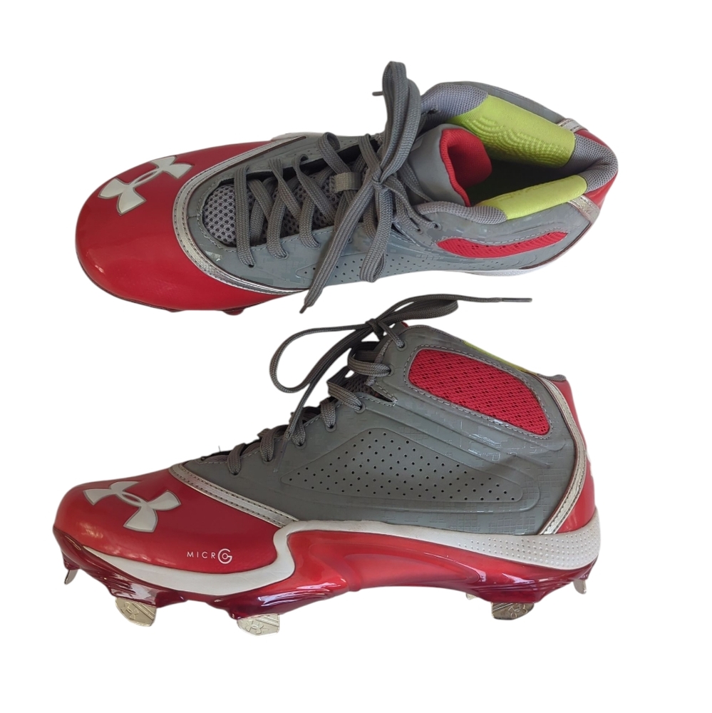 Under Armour MicroG Baseball Metal Cleats 10 Red Gray Lace Up